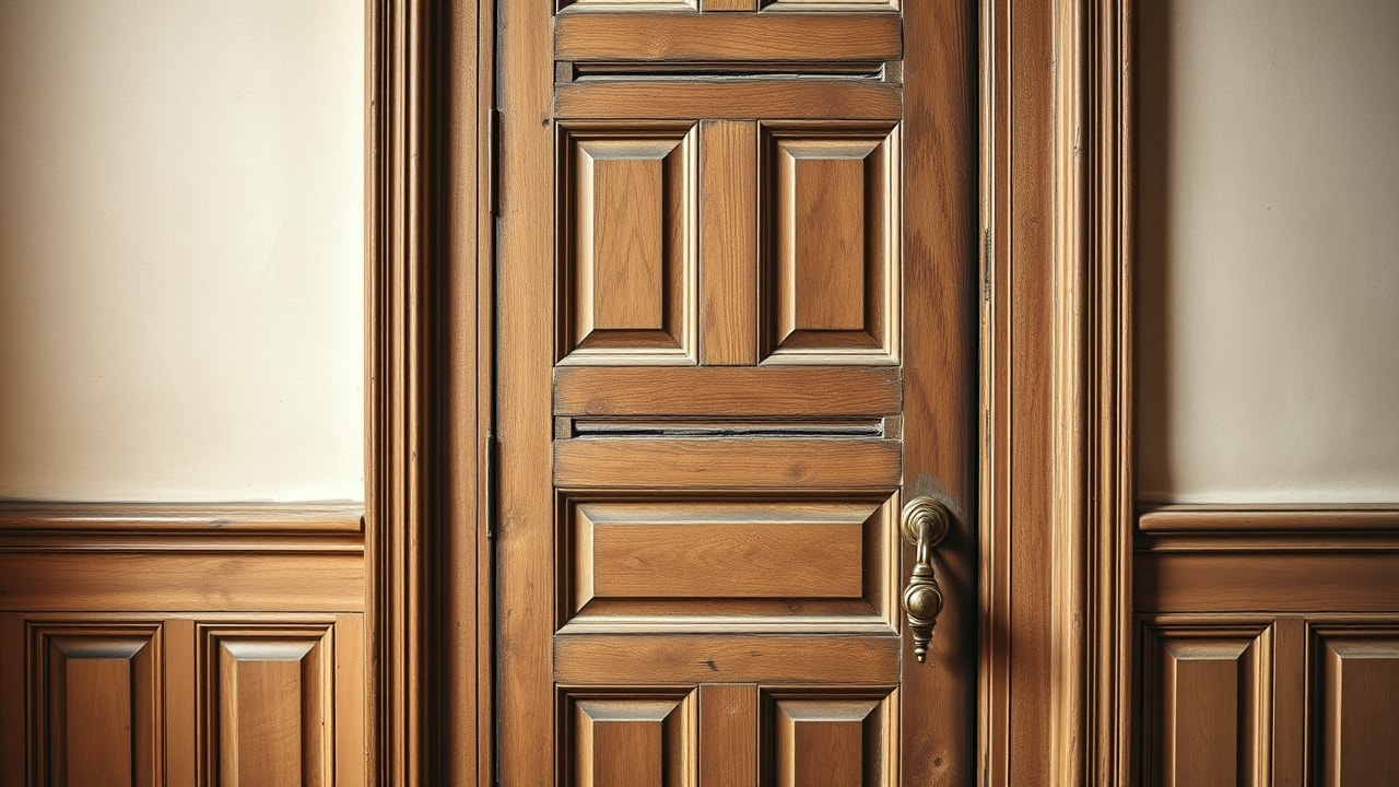 Porte intérieure d'époque restaurée à panneaux moulurés