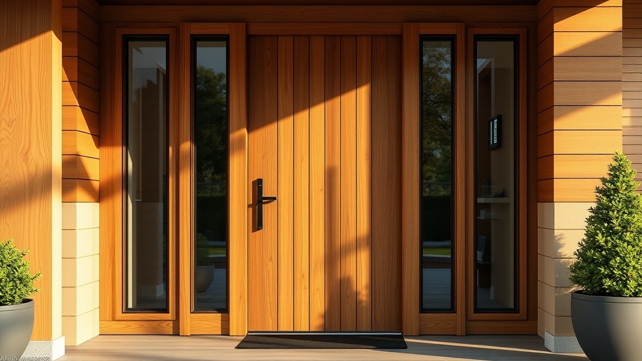 Porte d'entrée contemporaine en bois massif